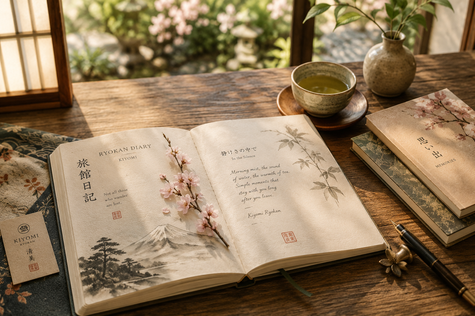 Japanese writing desk overlooking a tranquil garden