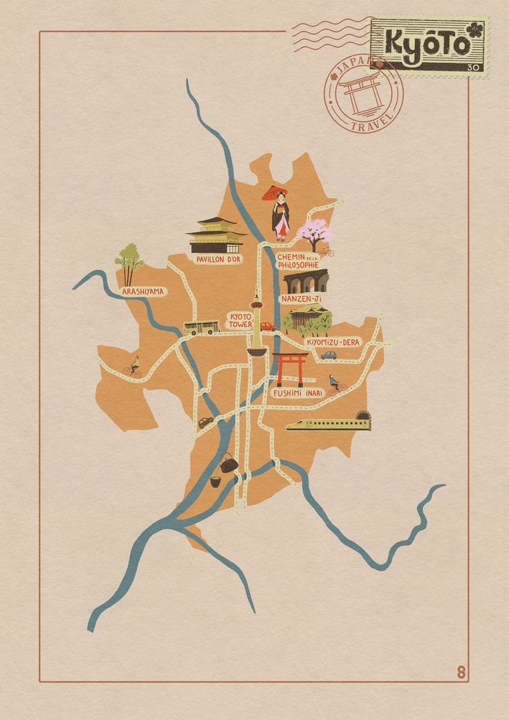 Illustrated Kyoto Arrival Map