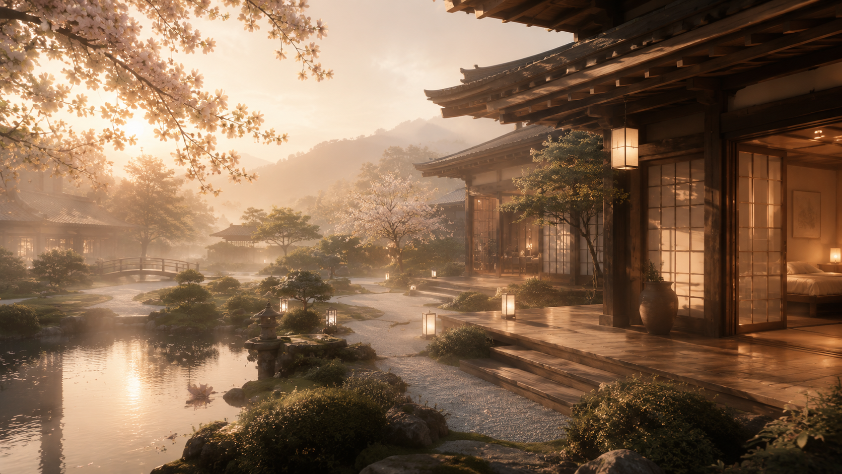 Morning light entering a Japanese Ryokan
