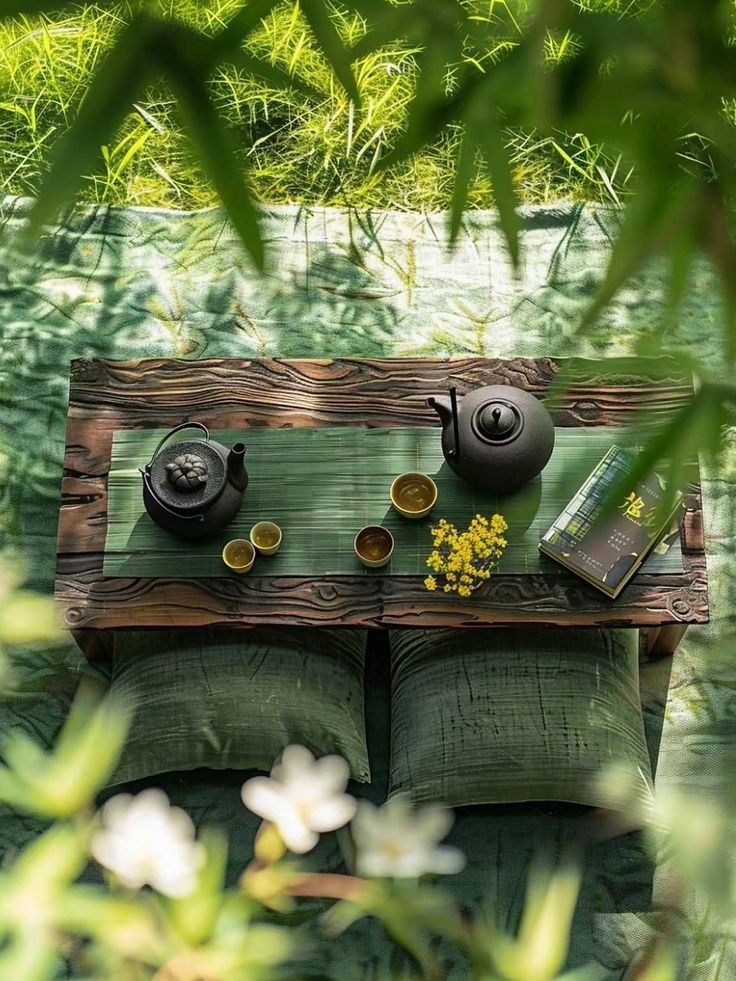 Traditional Japanese room with morning tea